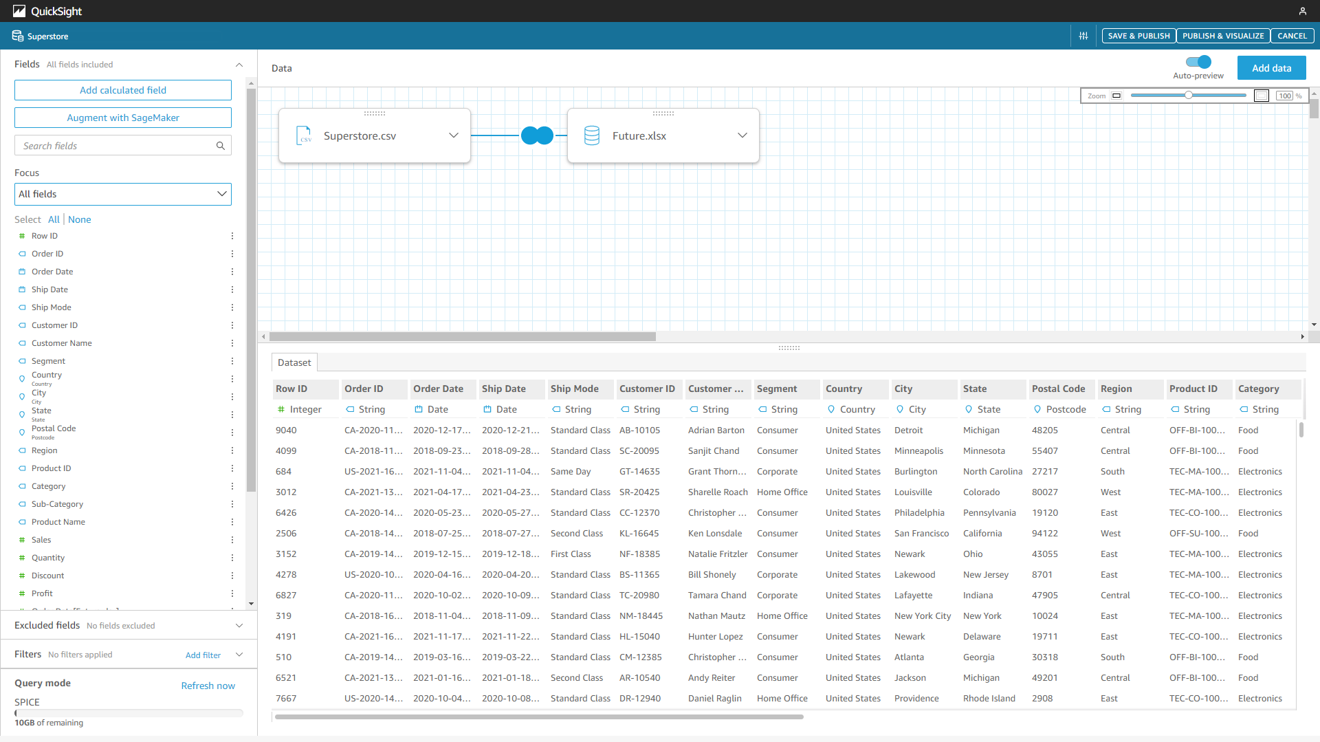 Figure 2-6 Data table edit - Amazon QuickSight